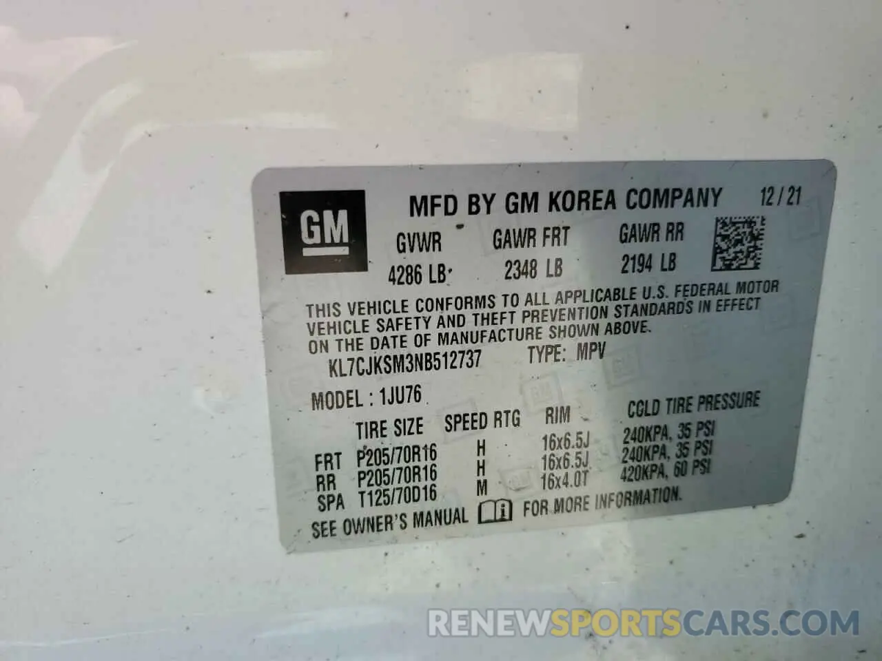 13 fotografías del automóvil dañado KL7CJKSM3NB512737 CHEVROLET TRAX 2022