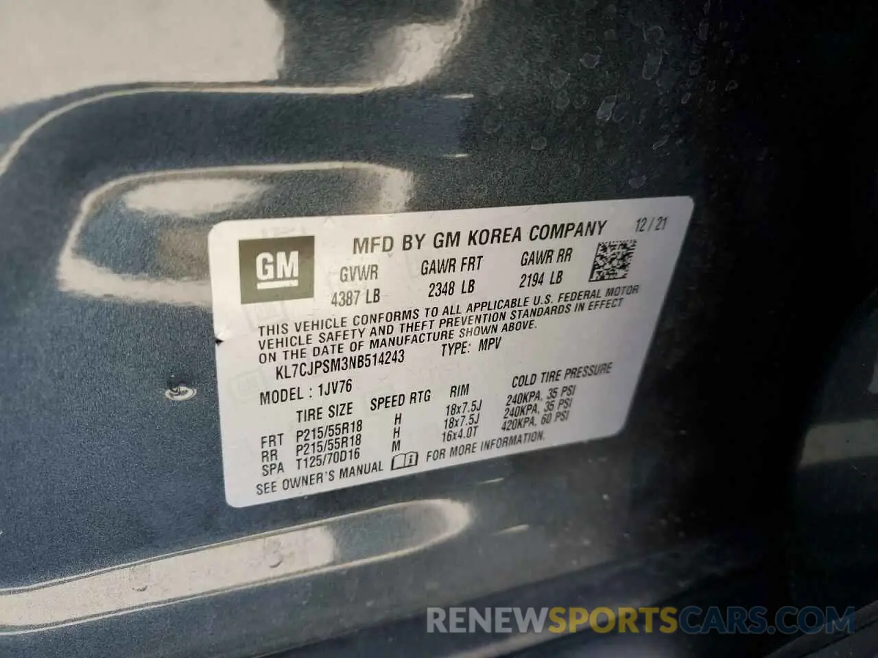 13 fotografías del automóvil dañado KL7CJPSM3NB514243 CHEVROLET TRAX 2022