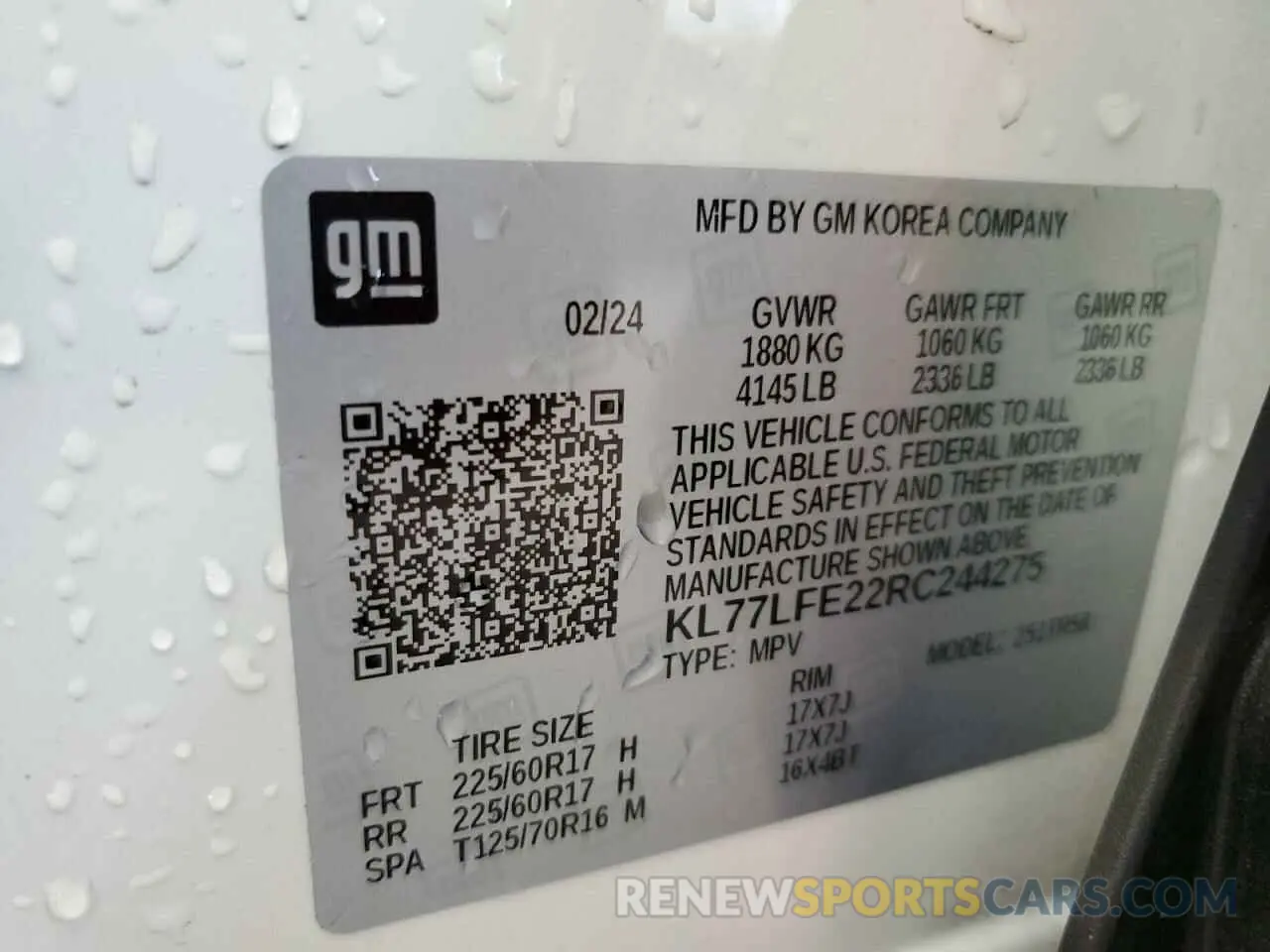 12 fotografías del automóvil dañado KL77LFE22RC244275 CHEVROLET TRAX 2024