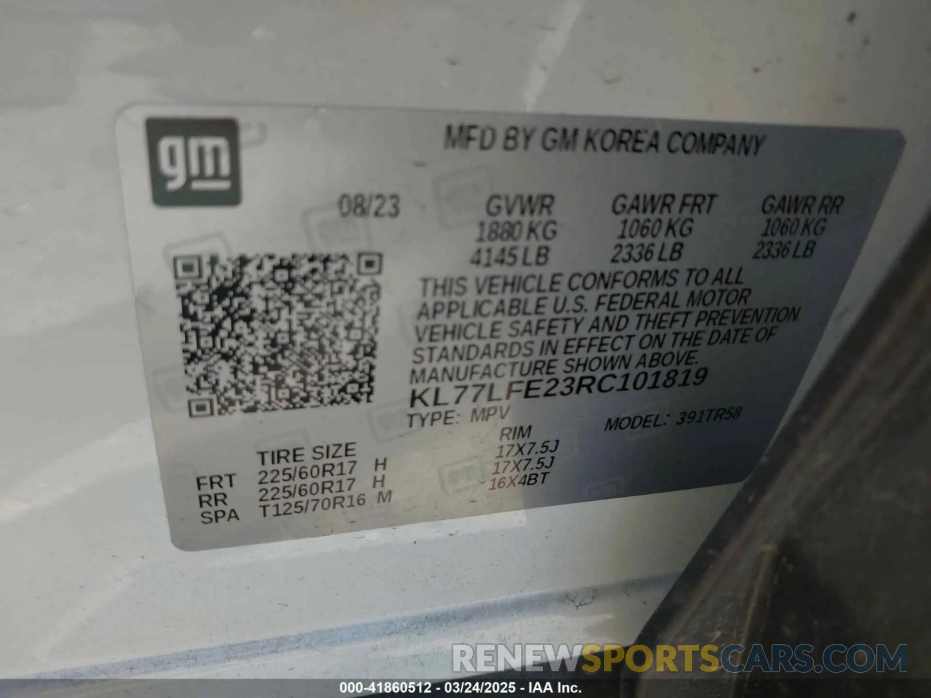 9 fotografías del automóvil dañado KL77LFE23RC101819 CHEVROLET TRAX 2024