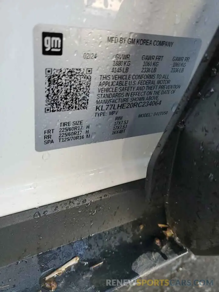 13 fotografías del automóvil dañado KL77LHE20RC234064 CHEVROLET TRAX 2024