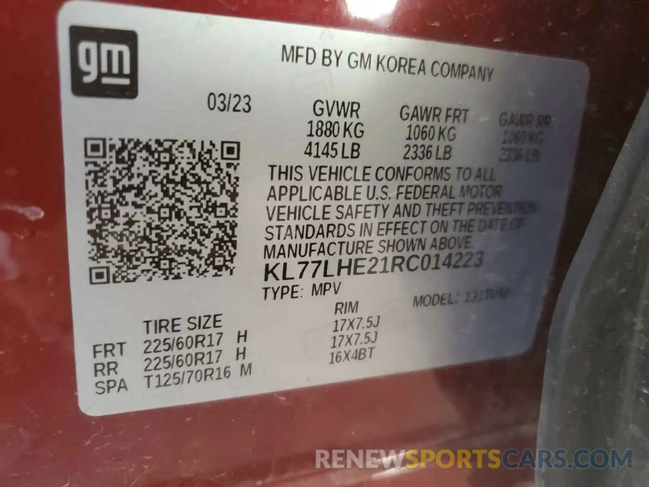 13 fotografías del automóvil dañado KL77LHE21RC014223 CHEVROLET TRAX 2024