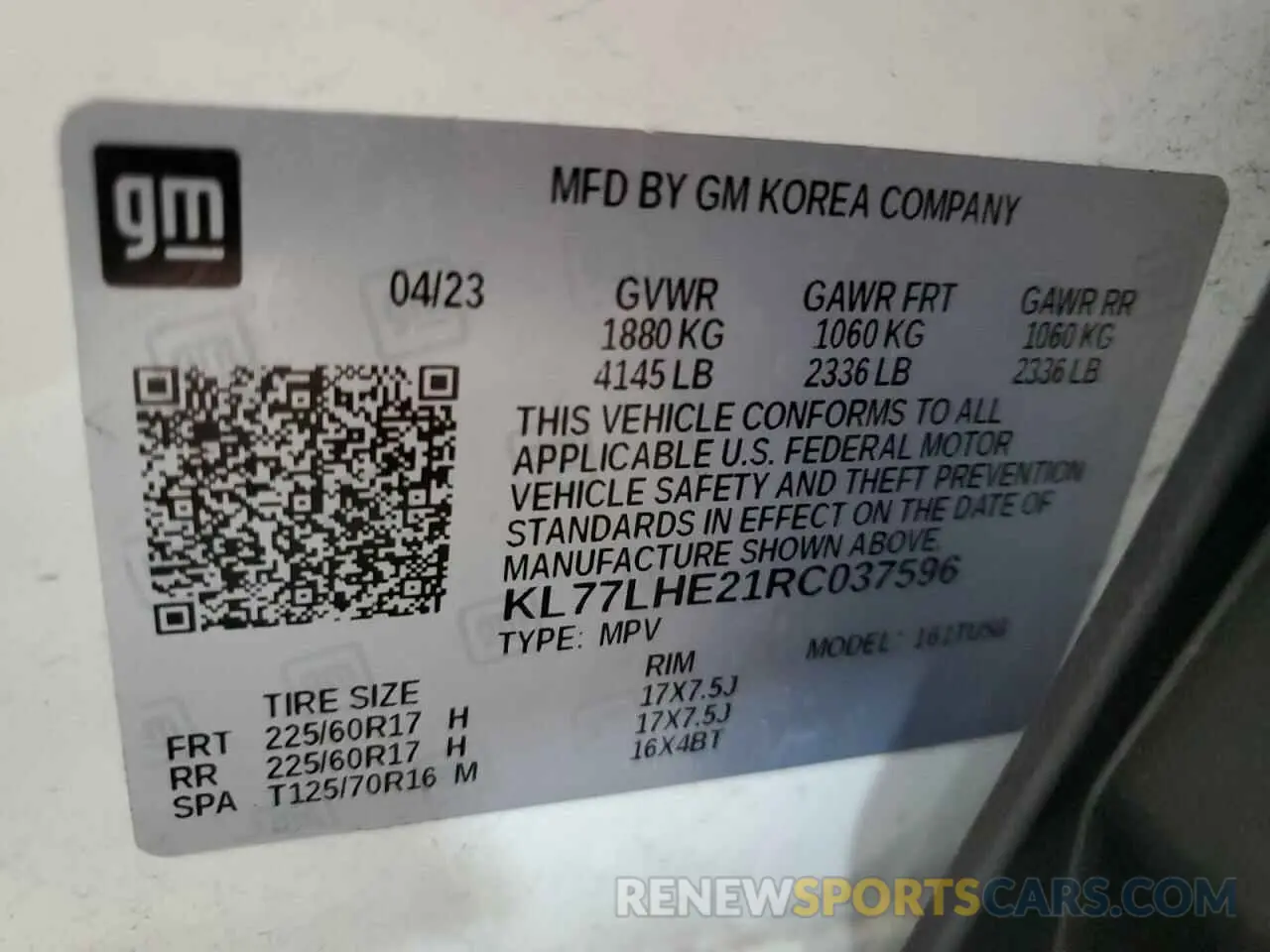 12 fotografías del automóvil dañado KL77LHE21RC037596 CHEVROLET TRAX 2024