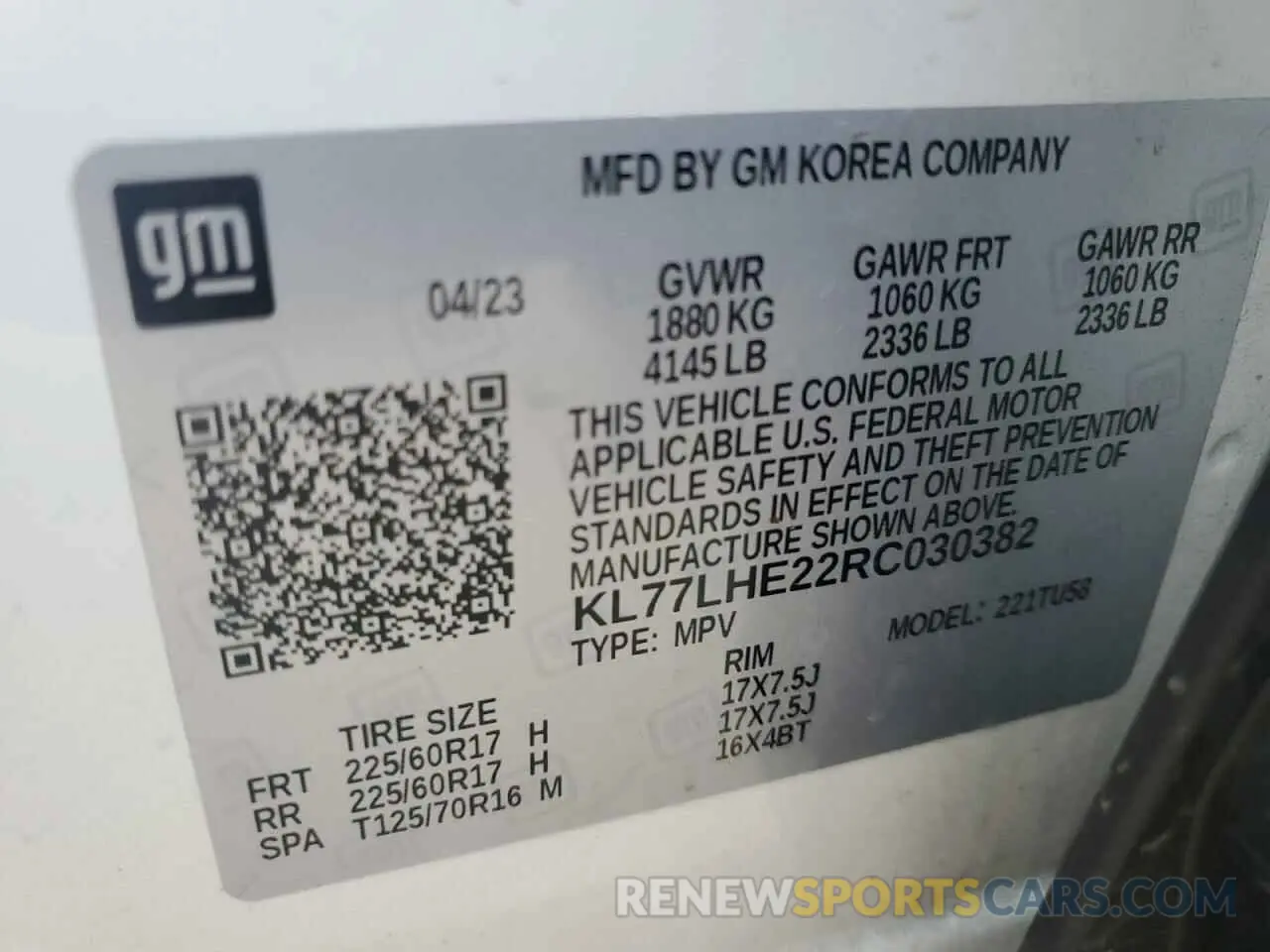 14 fotografías del automóvil dañado KL77LHE22RC030382 CHEVROLET TRAX 2024