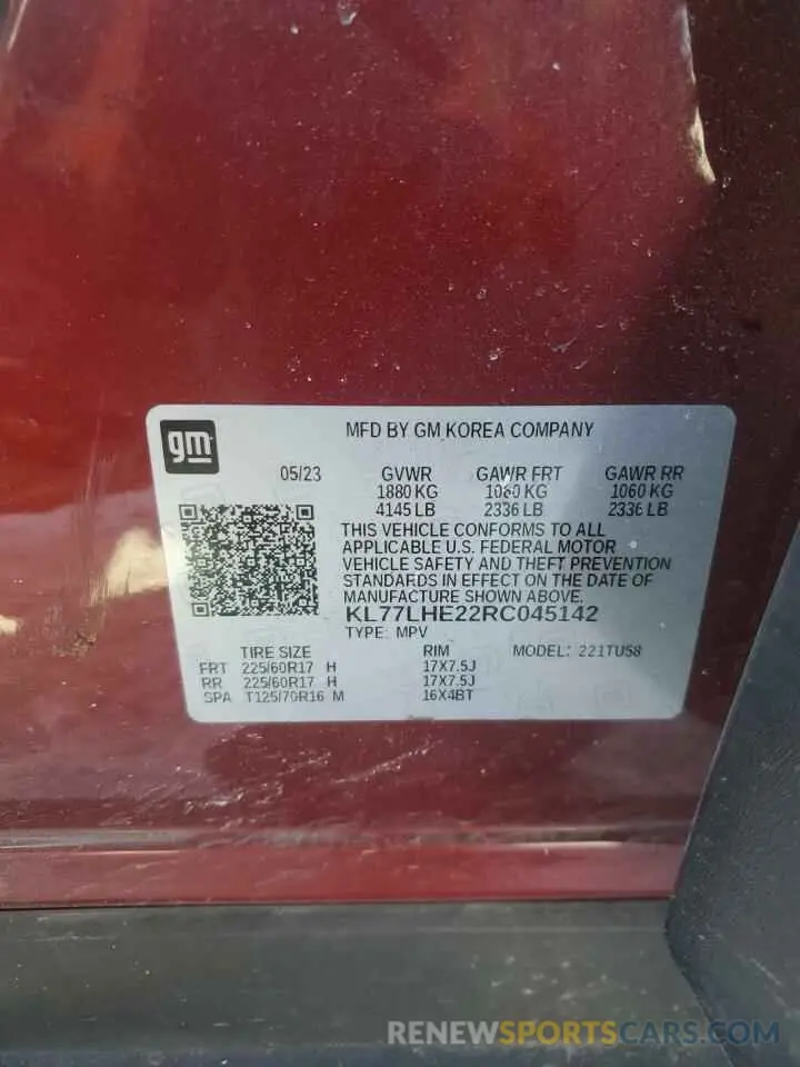 14 fotografías del automóvil dañado KL77LHE22RC045142 CHEVROLET TRAX 2024