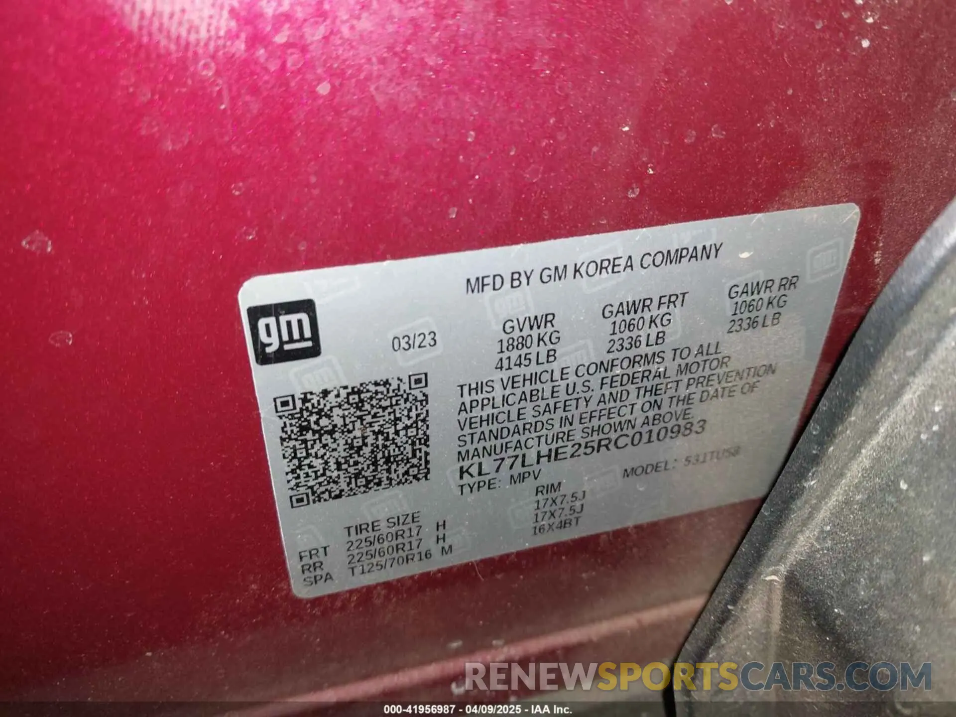 9 fotografías del automóvil dañado KL77LHE25RC010983 CHEVROLET TRAX 2024