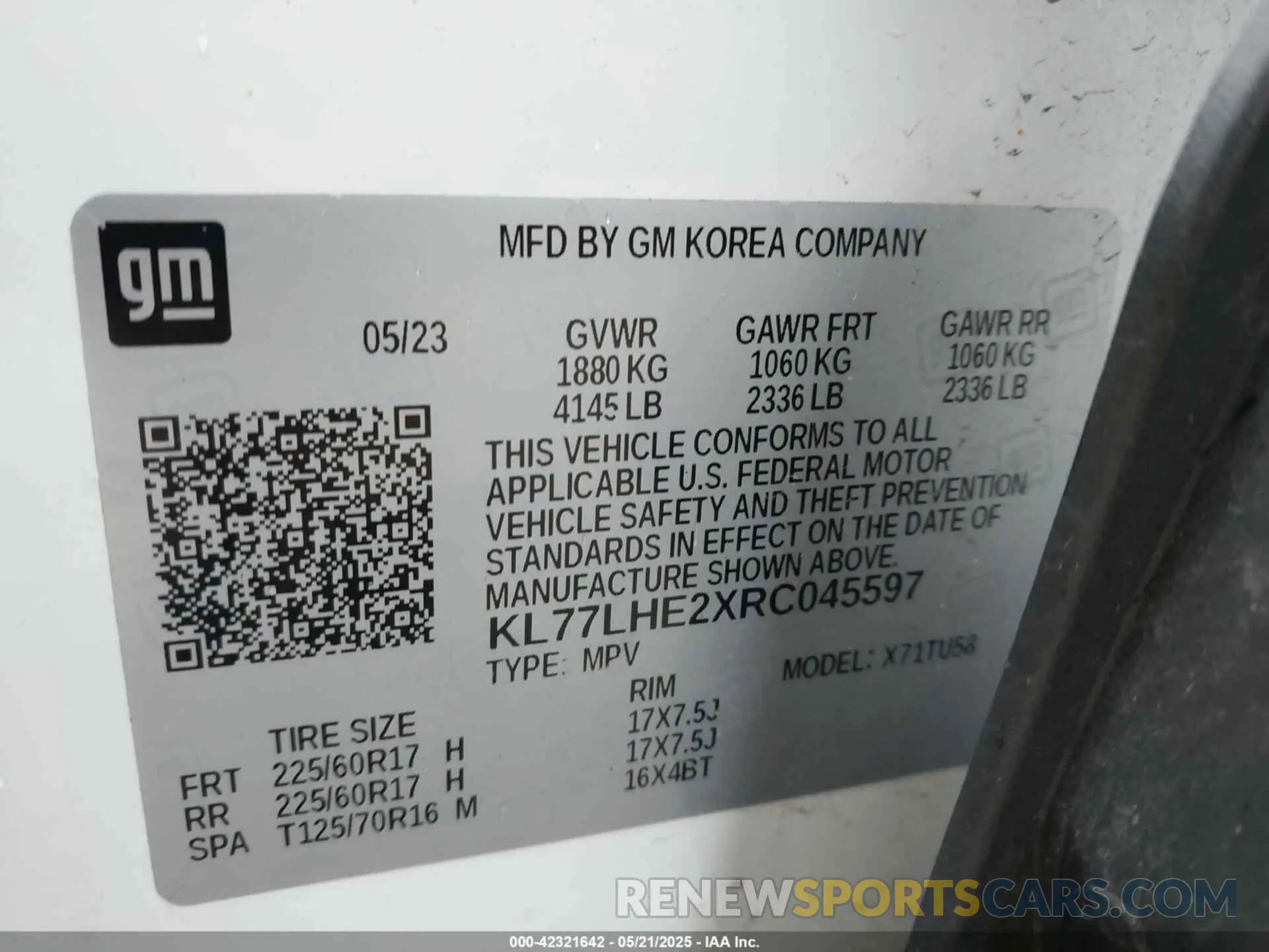 9 fotografías del automóvil dañado KL77LHE2XRC045597 CHEVROLET TRAX 2024