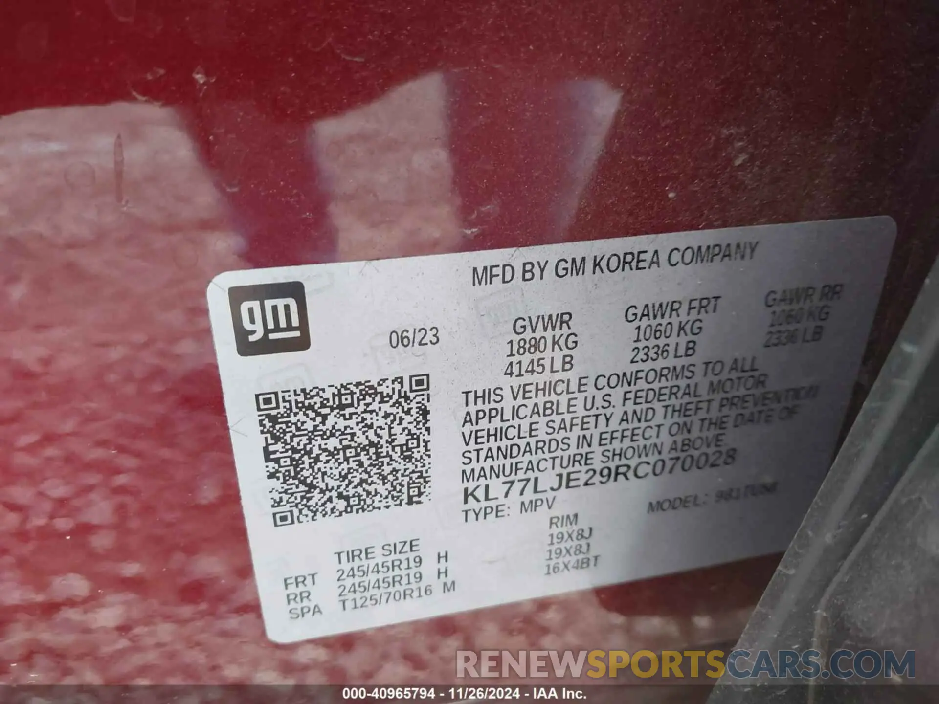 9 fotografías del automóvil dañado KL77LJE29RC070028 CHEVROLET TRAX 2024