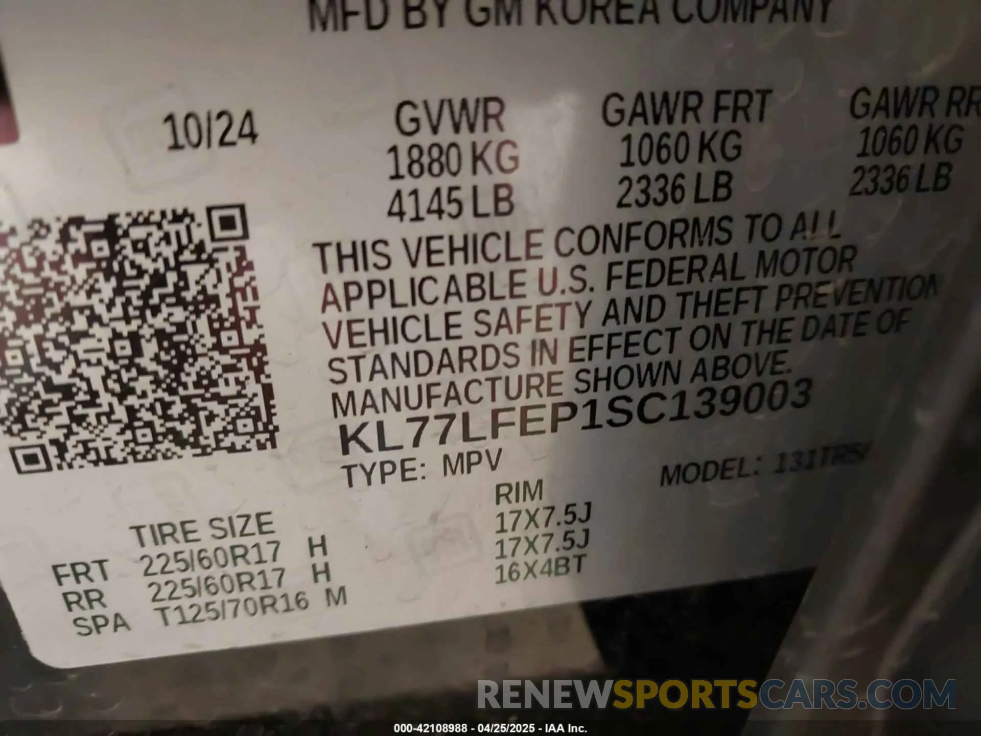 9 fotografías del automóvil dañado KL77LFEP1SC139003 CHEVROLET TRAX 2025