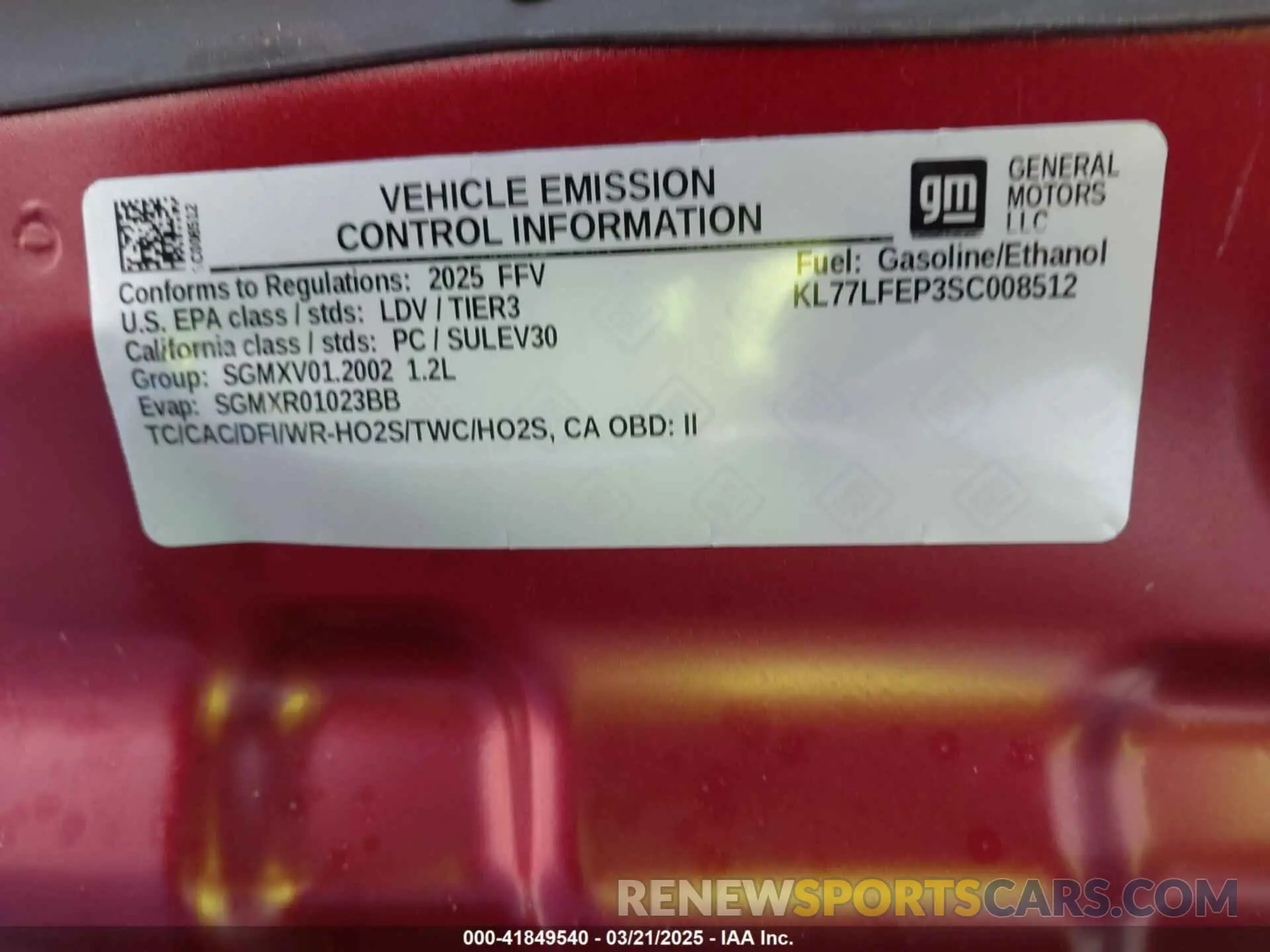 9 fotografías del automóvil dañado KL77LFEP3SC008512 CHEVROLET TRAX 2025