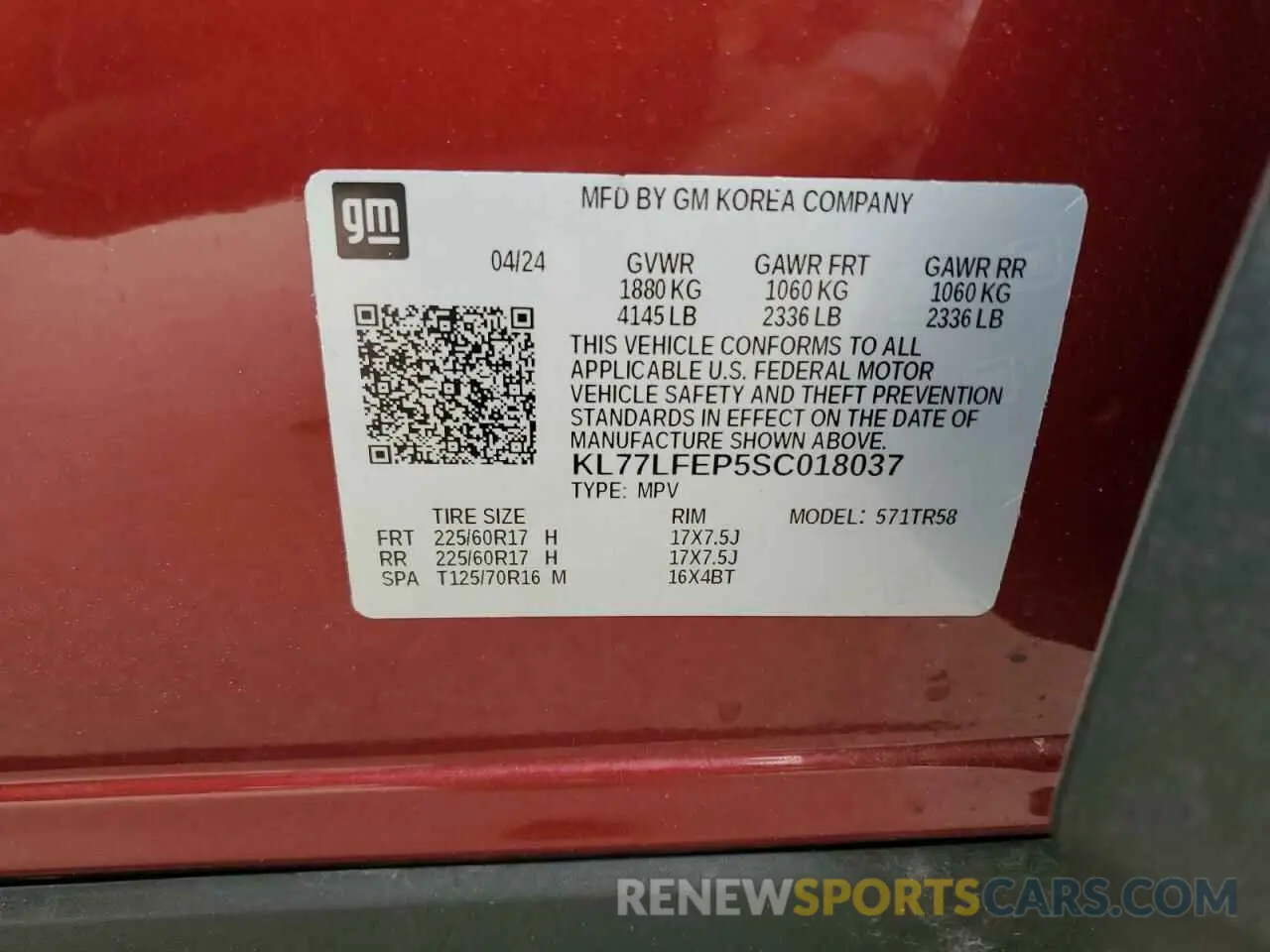 16 fotografías del automóvil dañado KL77LFEP5SC018037 CHEVROLET TRAX 2025