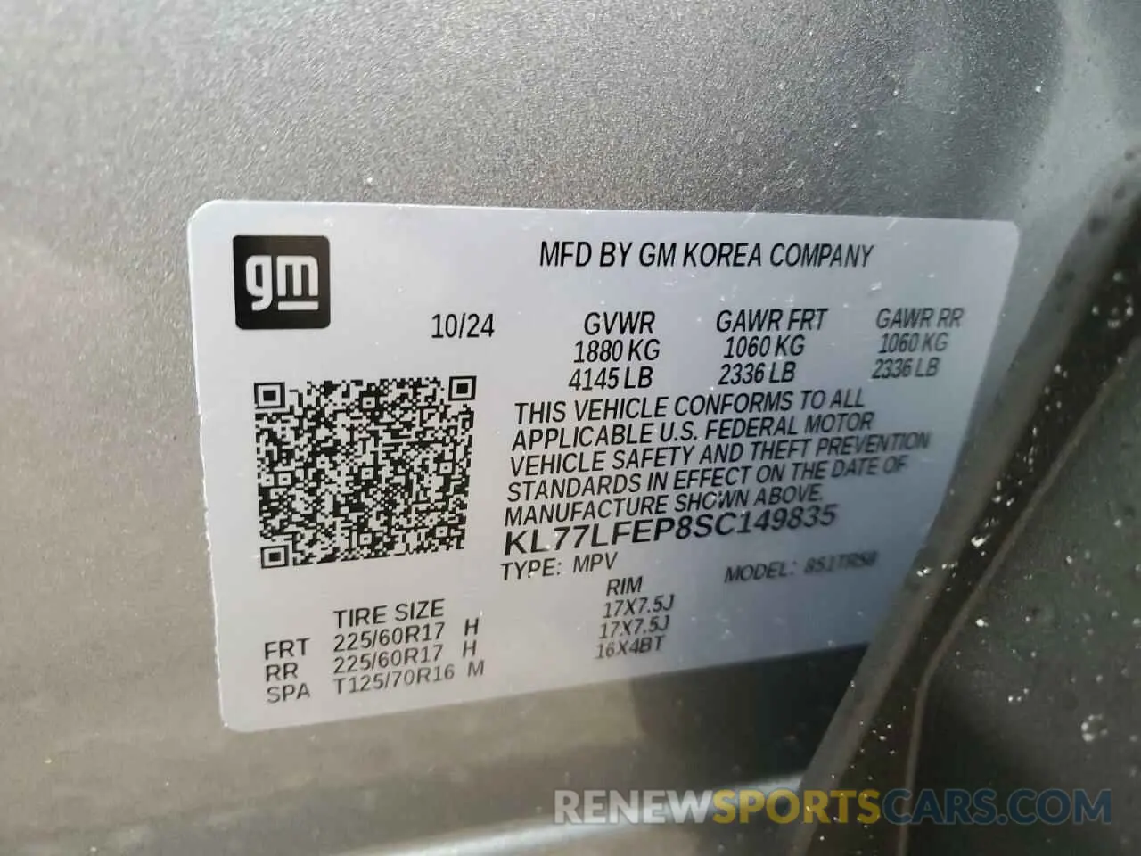 14 fotografías del automóvil dañado KL77LFEP8SC149835 CHEVROLET TRAX 2025