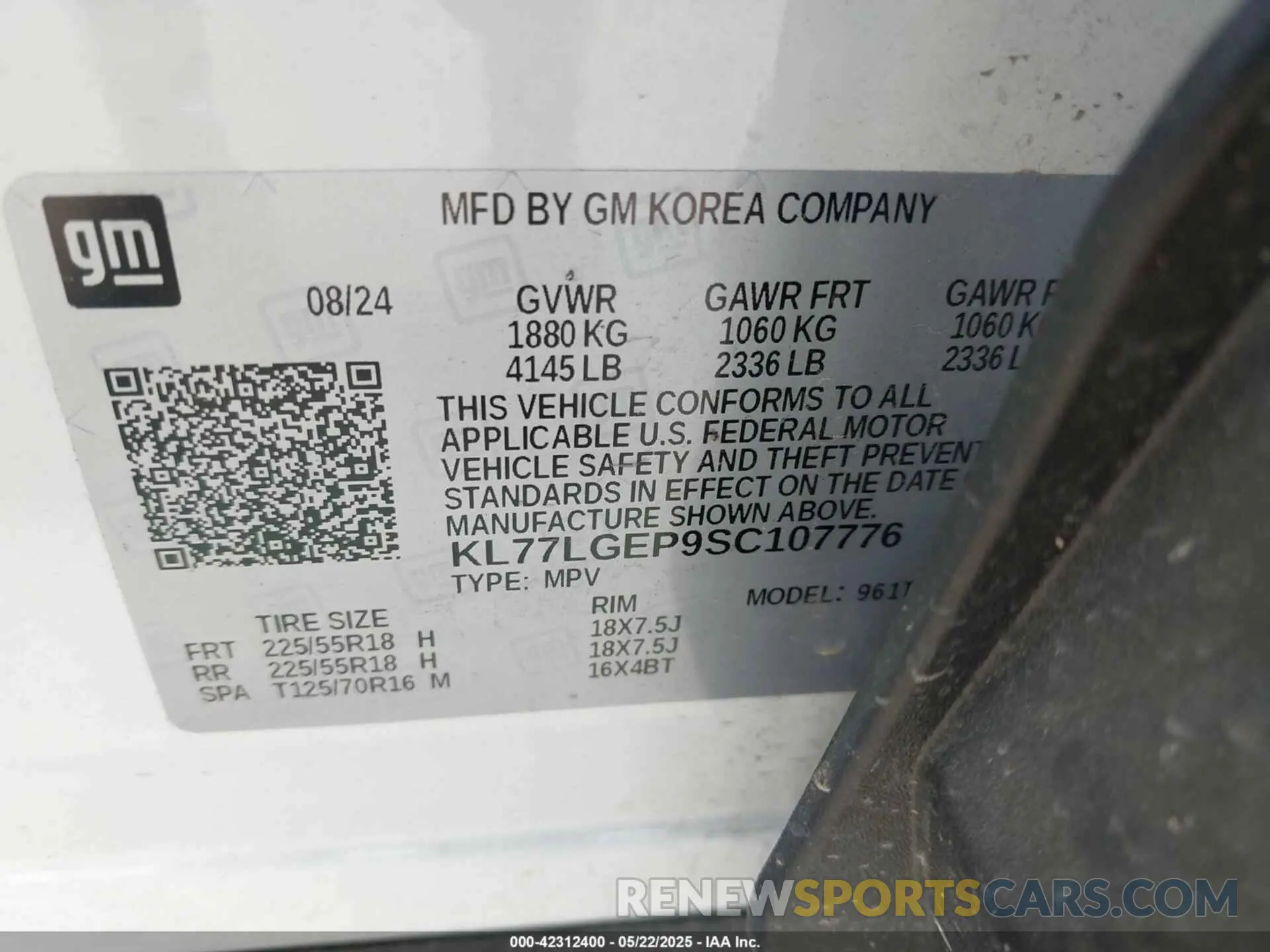 9 fotografías del automóvil dañado KL77LGEP9SC107776 CHEVROLET TRAX 2025