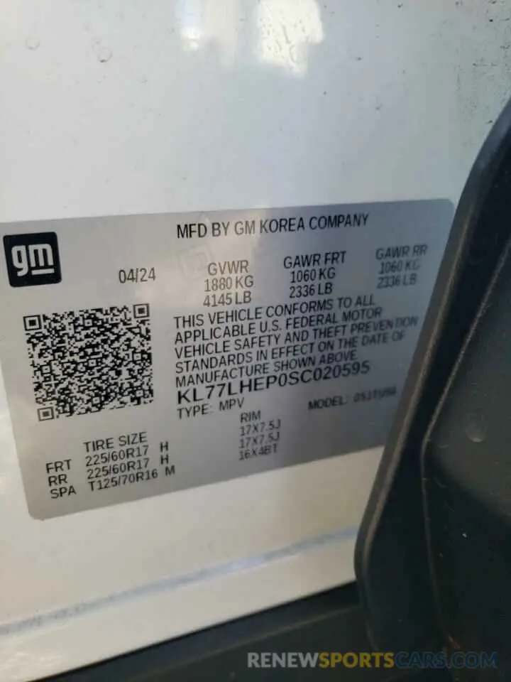 14 fotografías del automóvil dañado KL77LHEP0SC020595 CHEVROLET TRAX 2025