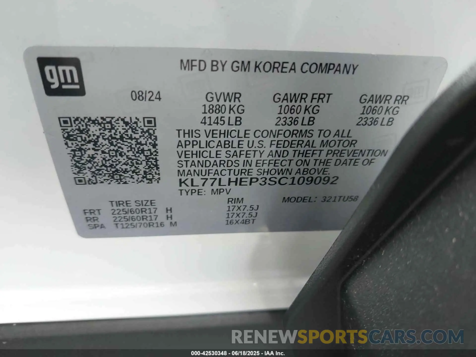 9 fotografías del automóvil dañado KL77LHEP3SC109092 CHEVROLET TRAX 2025