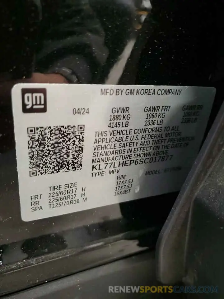 13 fotografías del automóvil dañado KL77LHEP6SC017877 CHEVROLET TRAX 2025