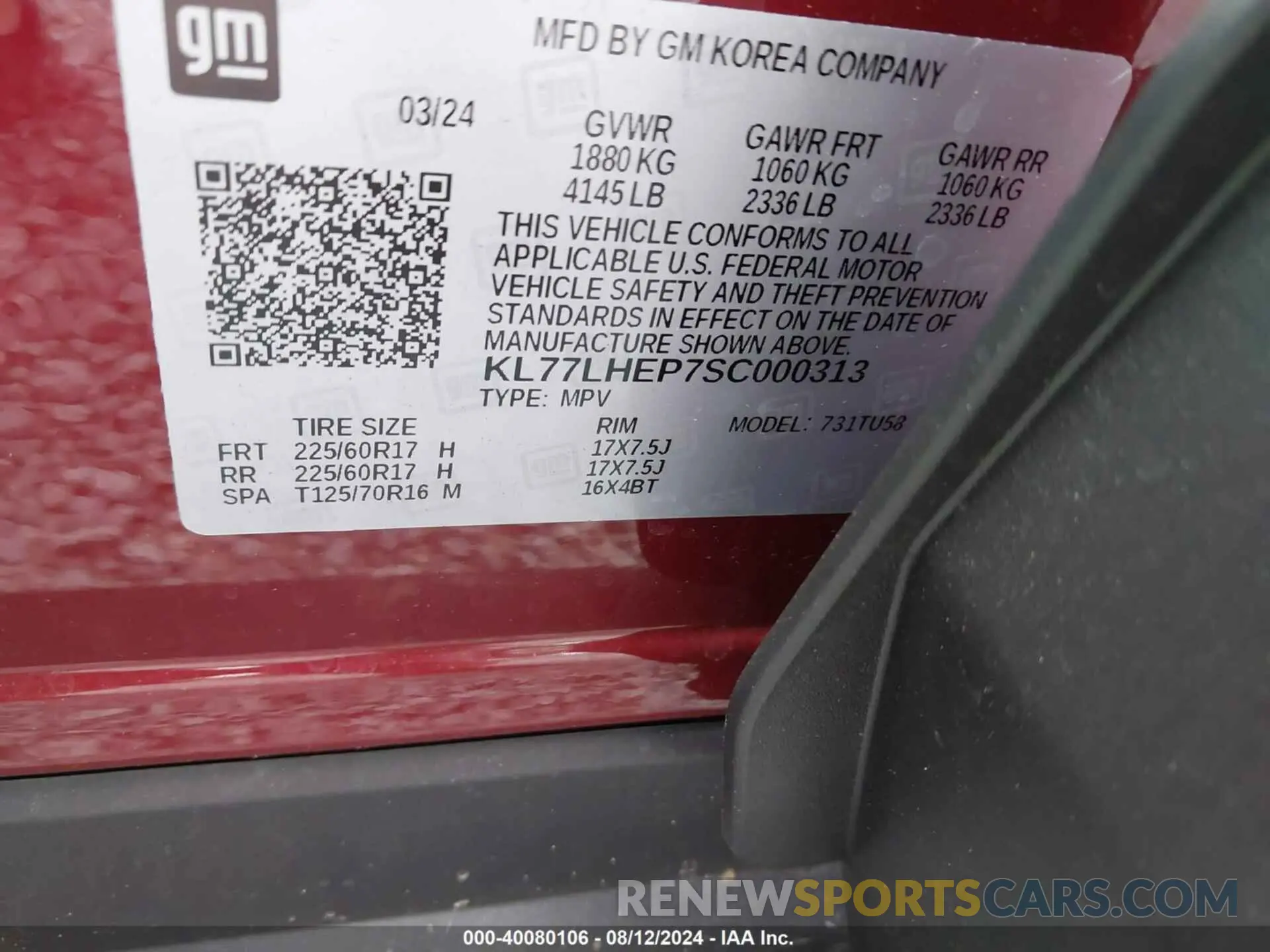 9 fotografías del automóvil dañado KL77LHEP7SC000313 CHEVROLET TRAX 2025
