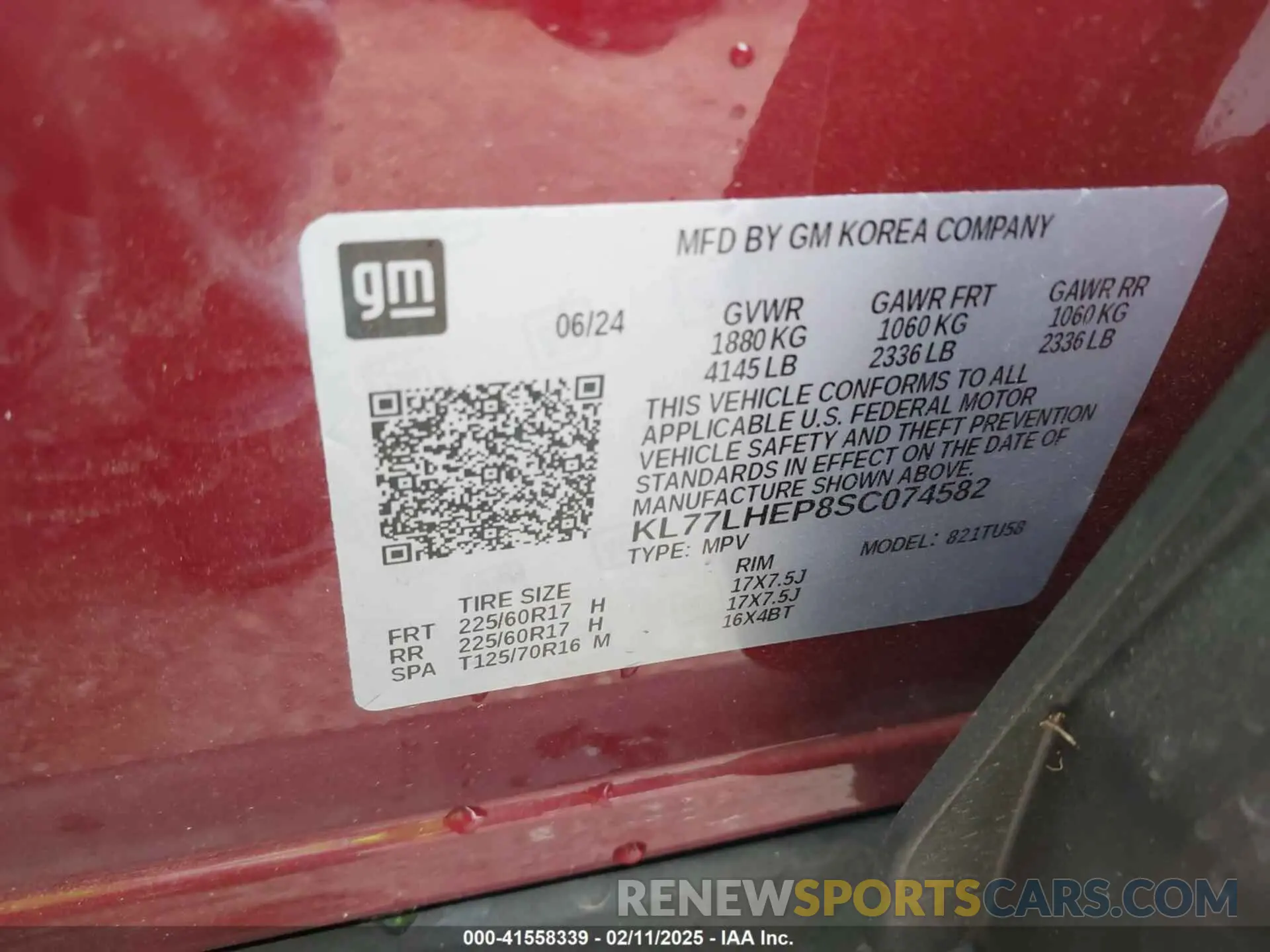 9 fotografías del automóvil dañado KL77LHEP8SC074582 CHEVROLET TRAX 2025