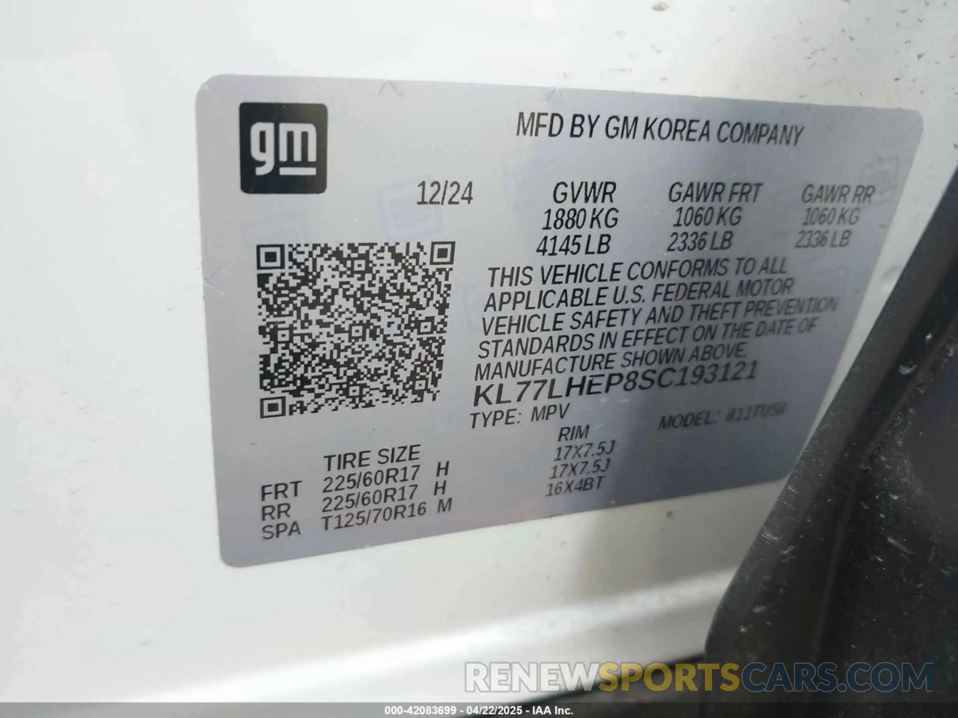 9 fotografías del automóvil dañado KL77LHEP8SC193121 CHEVROLET TRAX 2025
