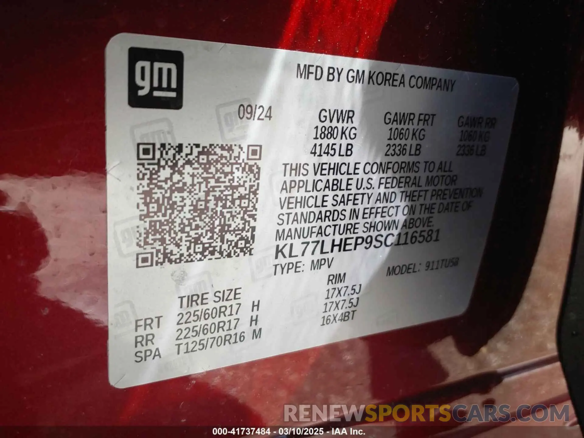 9 fotografías del automóvil dañado KL77LHEP9SC116581 CHEVROLET TRAX 2025