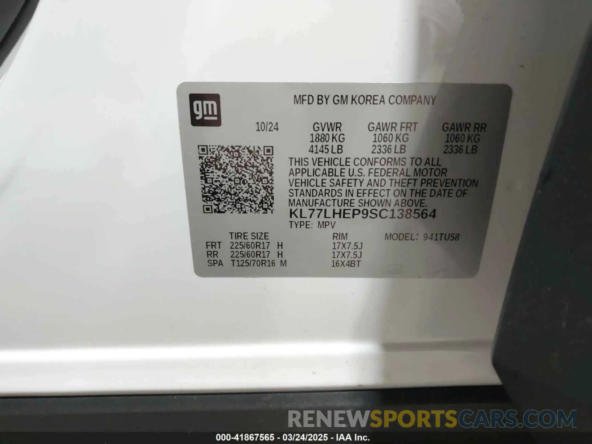9 fotografías del automóvil dañado KL77LHEP9SC138564 CHEVROLET TRAX 2025