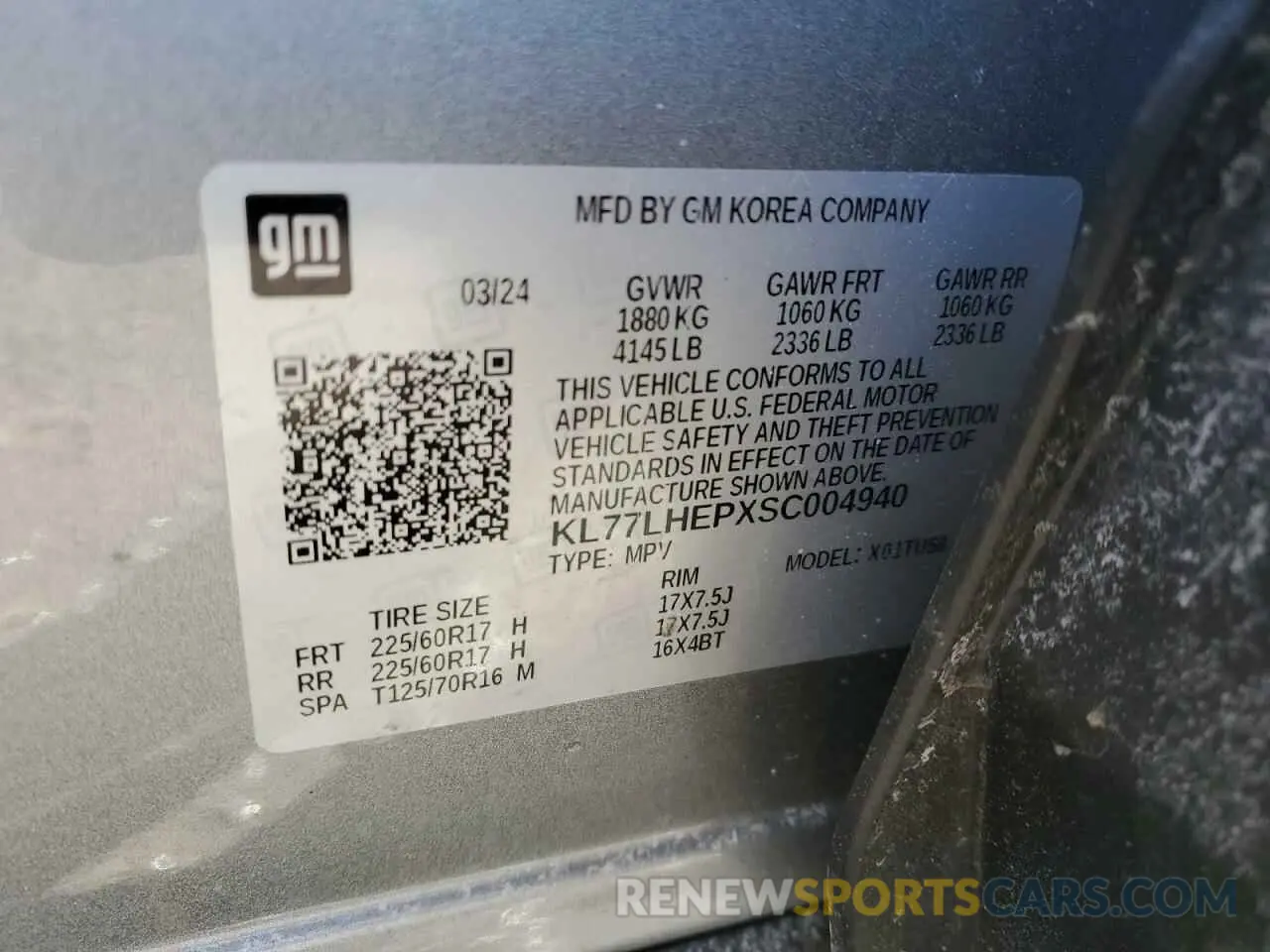 12 fotografías del automóvil dañado KL77LHEPXSC004940 CHEVROLET TRAX 2025