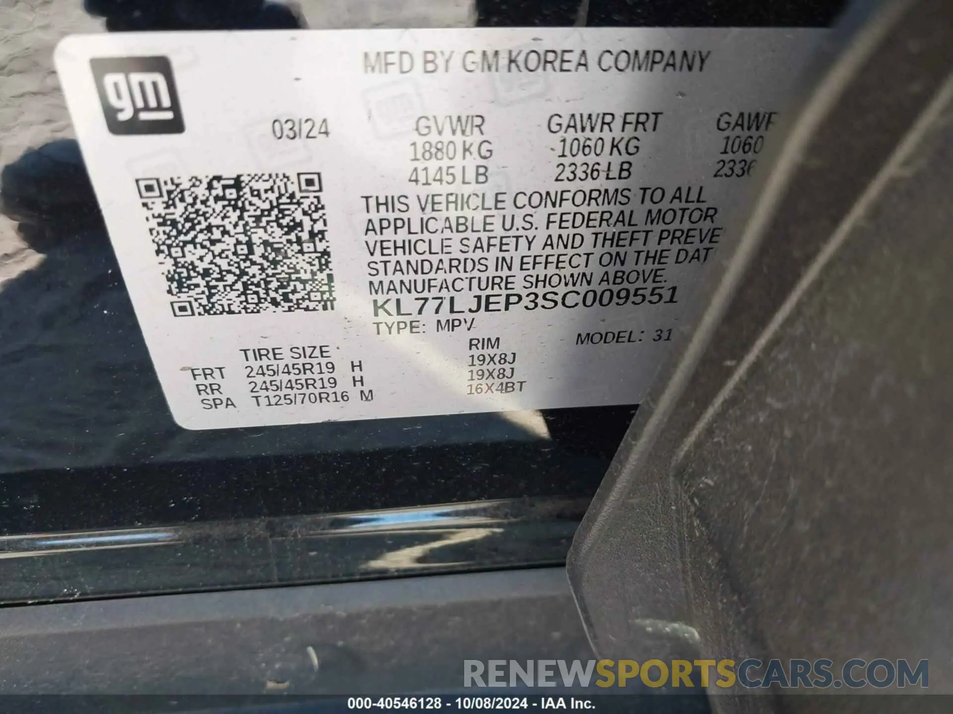 9 fotografías del automóvil dañado KL77LJEP3SC009551 CHEVROLET TRAX 2025