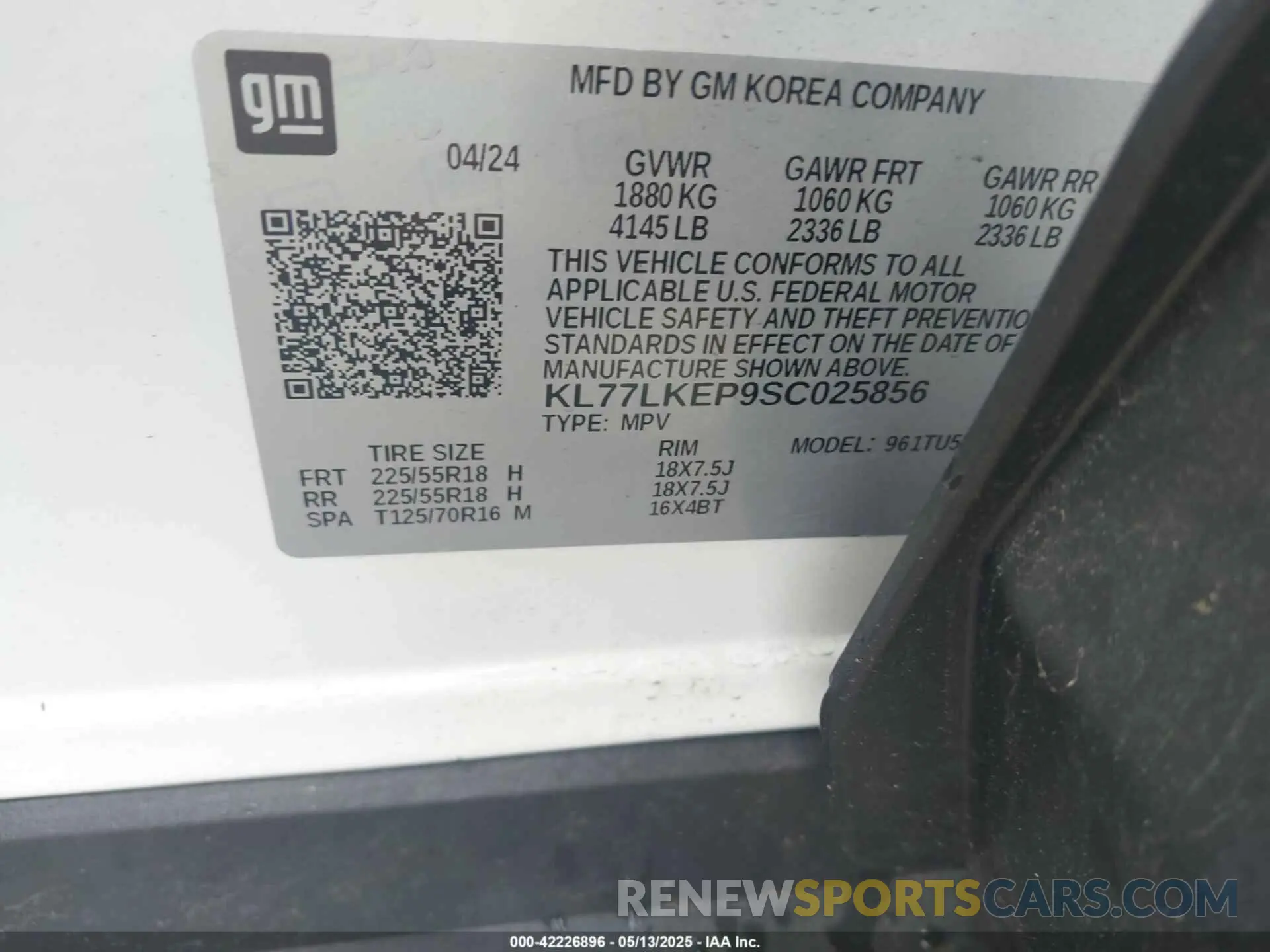 9 fotografías del automóvil dañado KL77LKEP9SC025856 CHEVROLET TRAX 2025