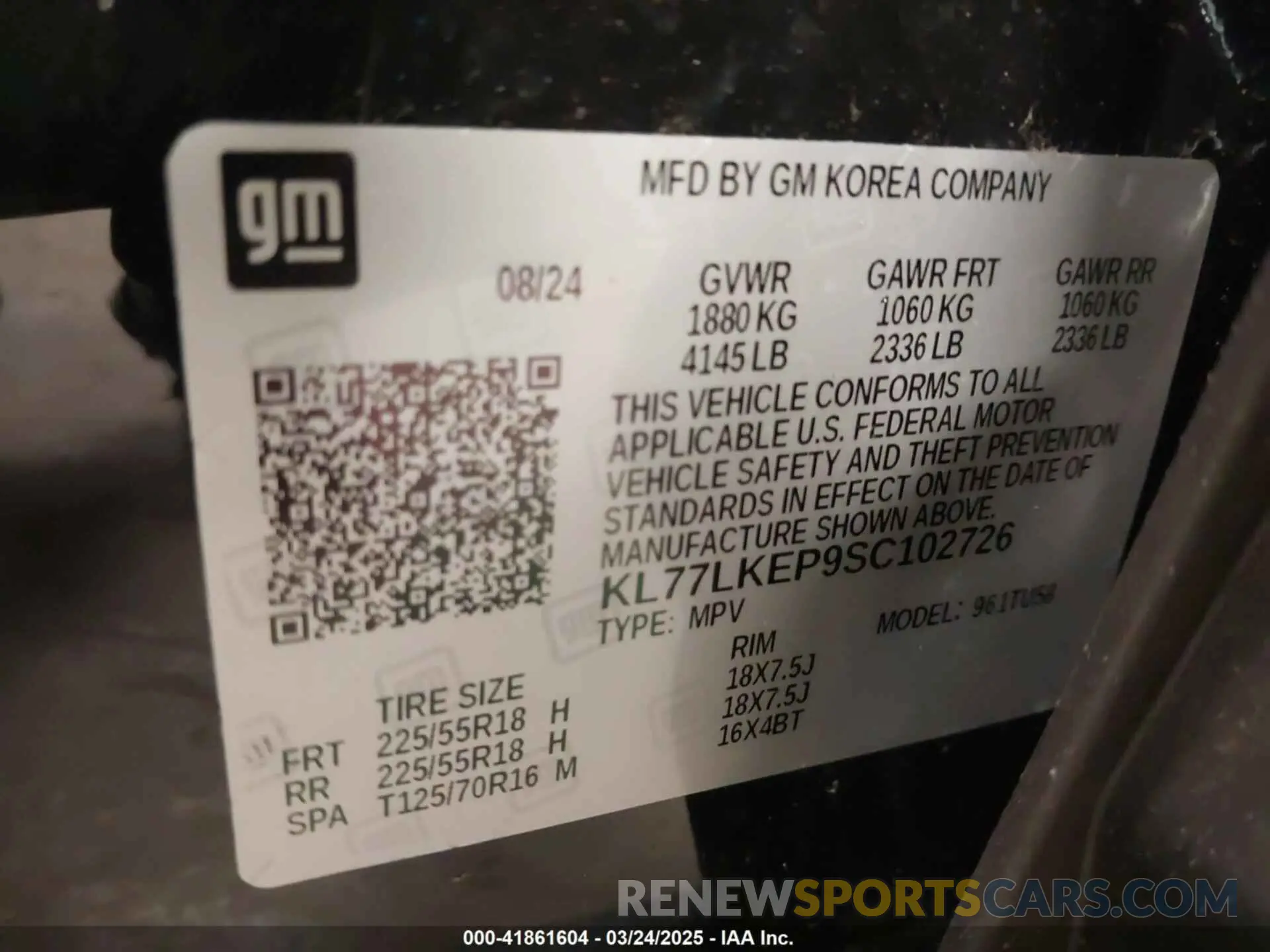 9 fotografías del automóvil dañado KL77LKEP9SC102726 CHEVROLET TRAX 2025