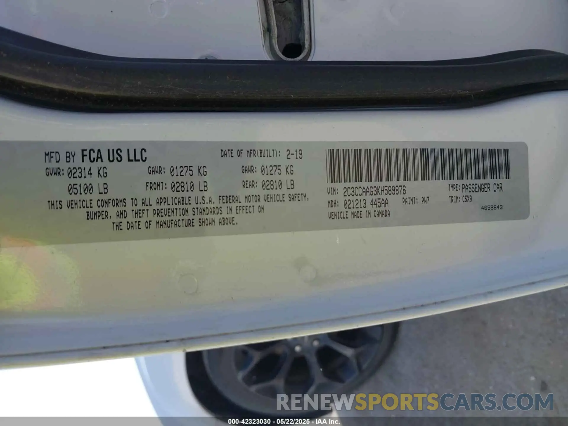 9 fotografías del automóvil dañado 2C3CCAAG3KH589876 CHRYSLER 300 2019