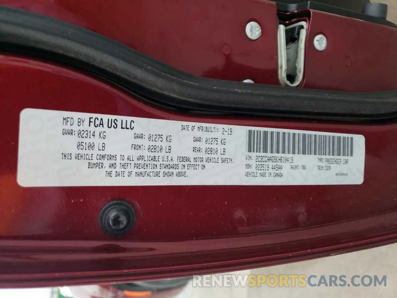 12 fotografías del automóvil dañado 2C3CCAAG5KH610419 CHRYSLER 300 2019