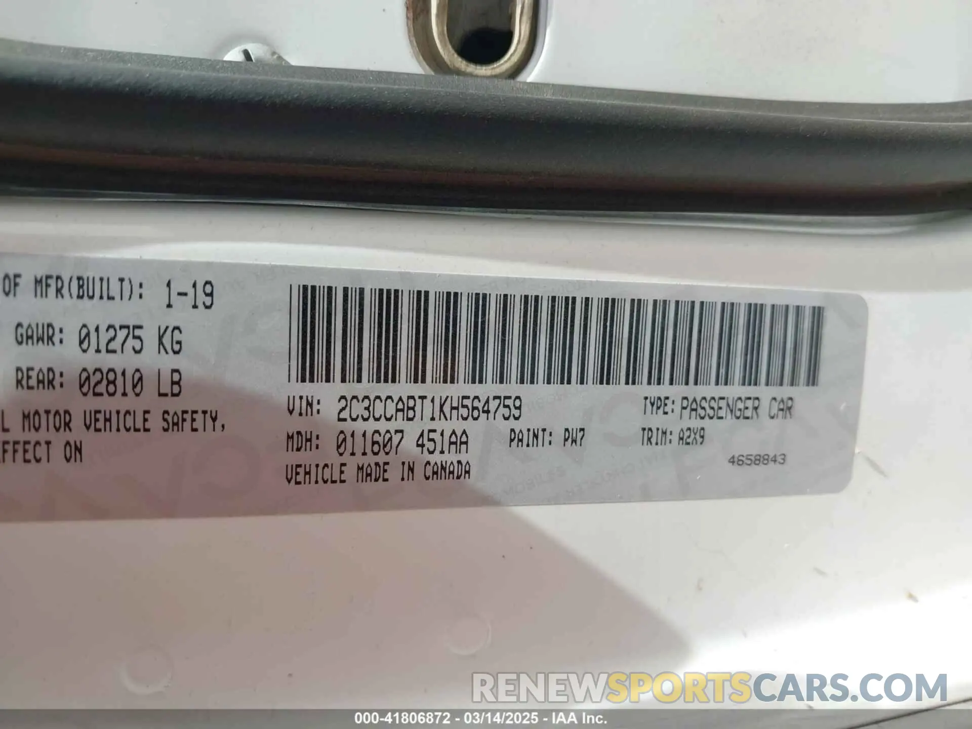 9 fotografías del automóvil dañado 2C3CCABT1KH564759 CHRYSLER 300 2019