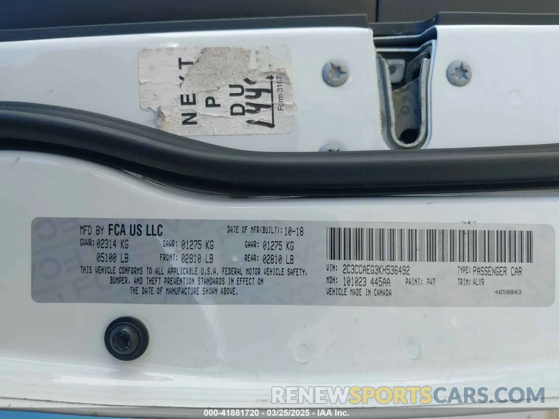 9 fotografías del automóvil dañado 2C3CCAEG3KH536492 CHRYSLER 300 2019