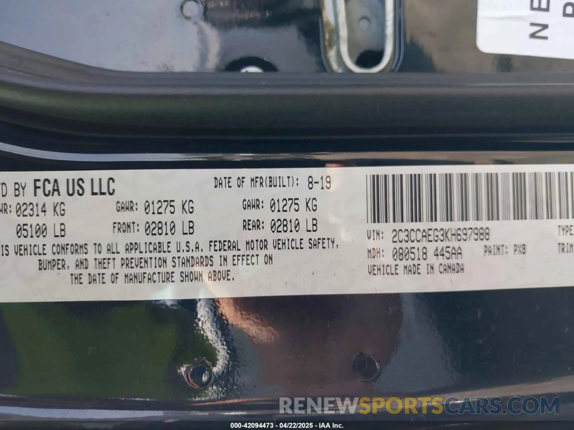 9 fotografías del automóvil dañado 2C3CCAEG3KH697988 CHRYSLER 300 2019