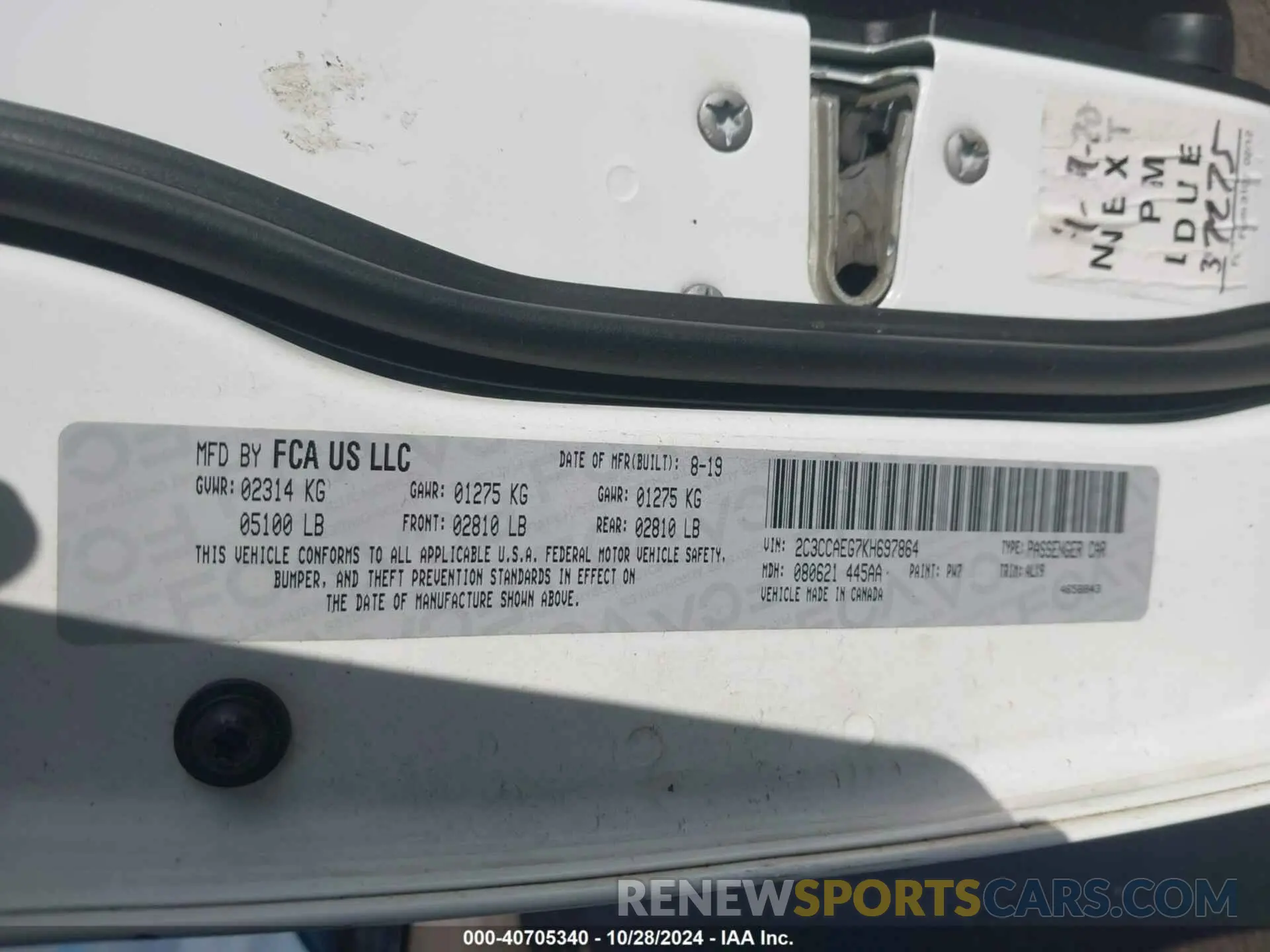 9 fotografías del automóvil dañado 2C3CCAEG7KH697864 CHRYSLER 300 2019