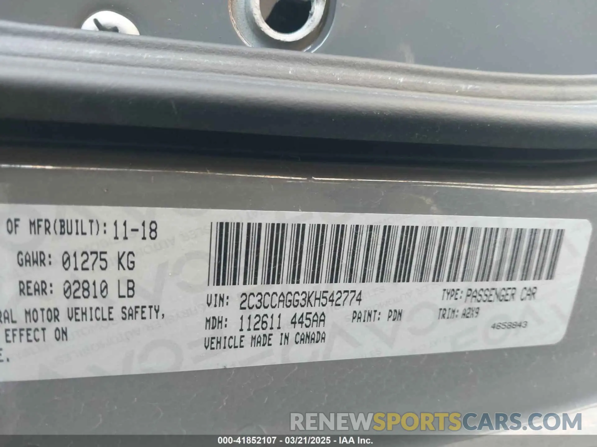9 fotografías del automóvil dañado 2C3CCAGG3KH542774 CHRYSLER 300 2019