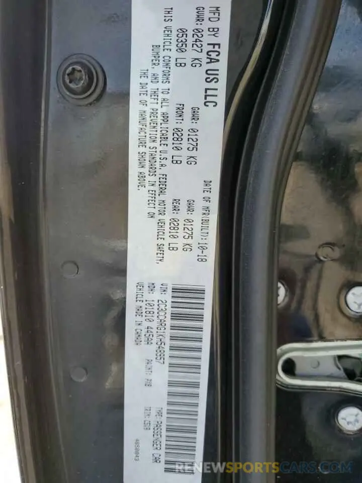 12 fotografías del automóvil dañado 2C3CCARG1KH548957 CHRYSLER 300 2019
