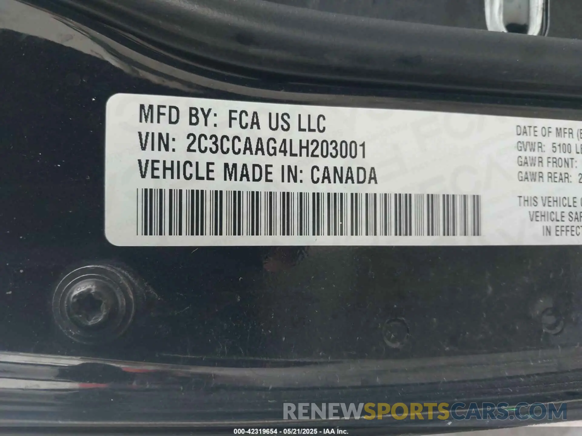 9 fotografías del automóvil dañado 2C3CCAAG4LH203001 CHRYSLER 300 2020