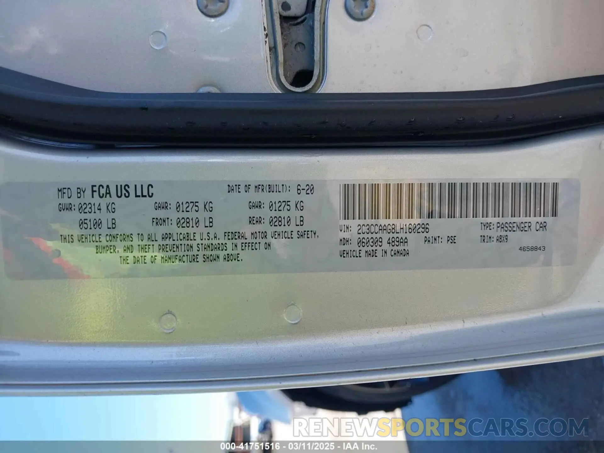 9 fotografías del automóvil dañado 2C3CCAAG8LH160296 CHRYSLER 300 2020