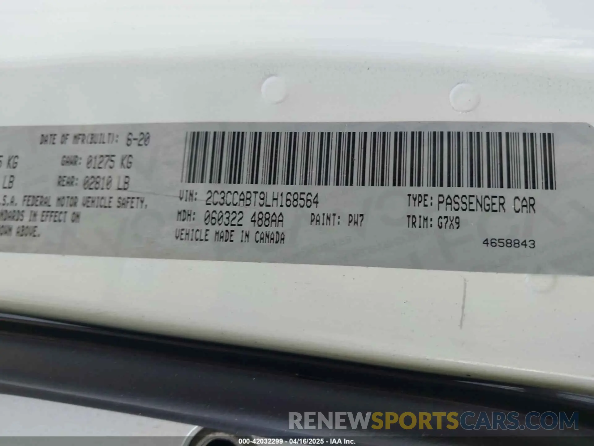 9 fotografías del automóvil dañado 2C3CCABT9LH168564 CHRYSLER 300 2020