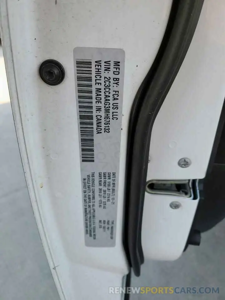 12 fotografías del automóvil dañado 2C3CCAAG3MH676132 CHRYSLER 300 2021