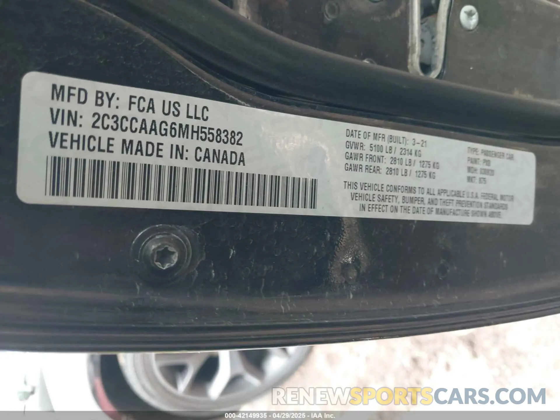 9 fotografías del automóvil dañado 2C3CCAAG6MH558382 CHRYSLER 300 2021