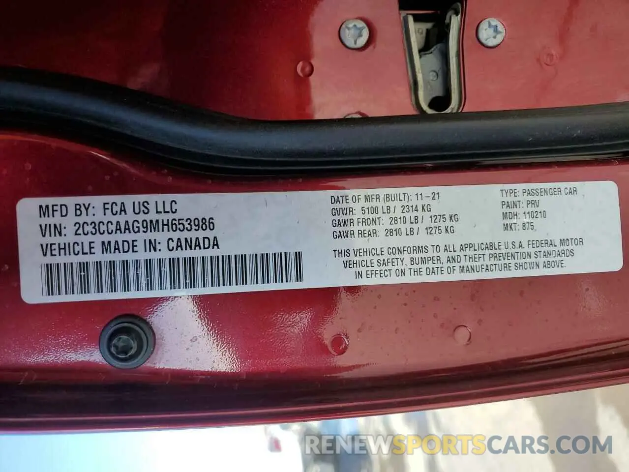 12 fotografías del automóvil dañado 2C3CCAAG9MH653986 CHRYSLER 300 2021