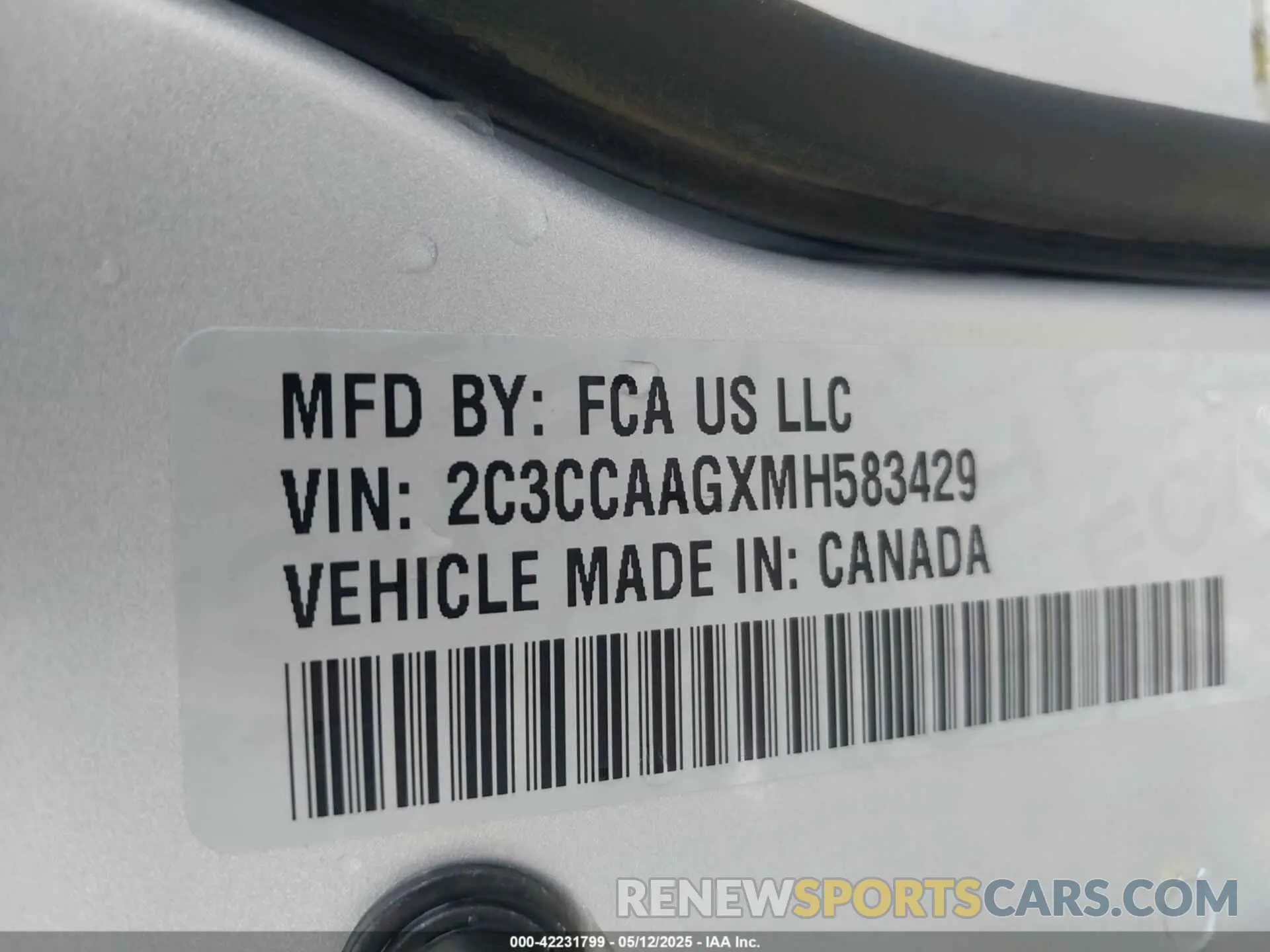 9 fotografías del automóvil dañado 2C3CCAAGXMH583429 CHRYSLER 300 2021