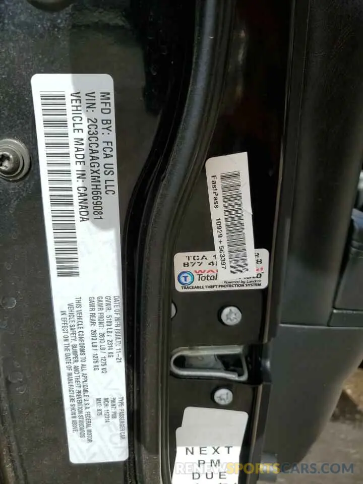 12 fotografías del automóvil dañado 2C3CCAAGXMH669081 CHRYSLER 300 2021
