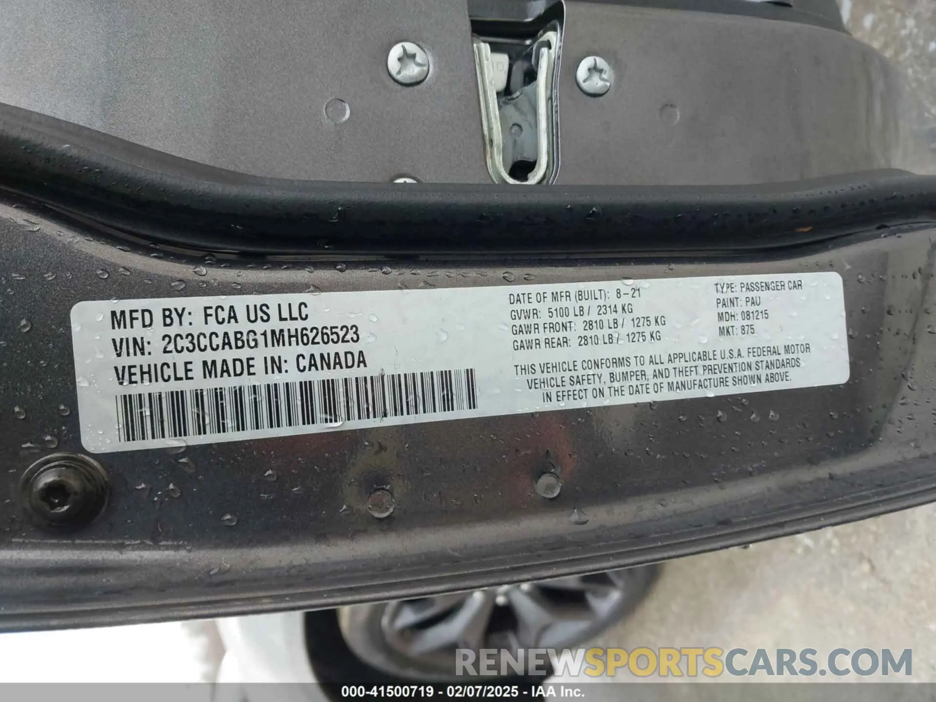 9 fotografías del automóvil dañado 2C3CCABG1MH626523 CHRYSLER 300 2021