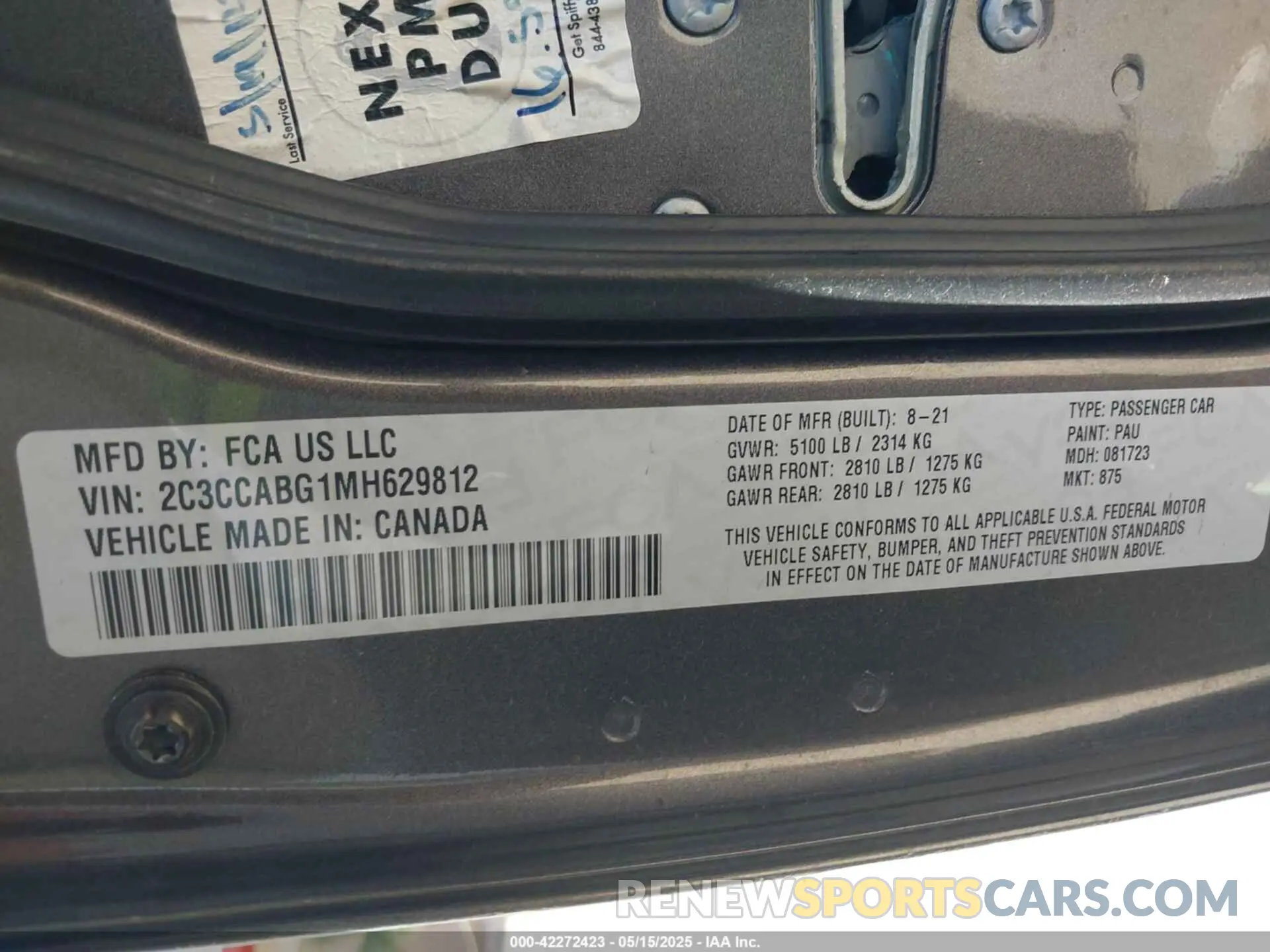 9 fotografías del automóvil dañado 2C3CCABG1MH629812 CHRYSLER 300 2021
