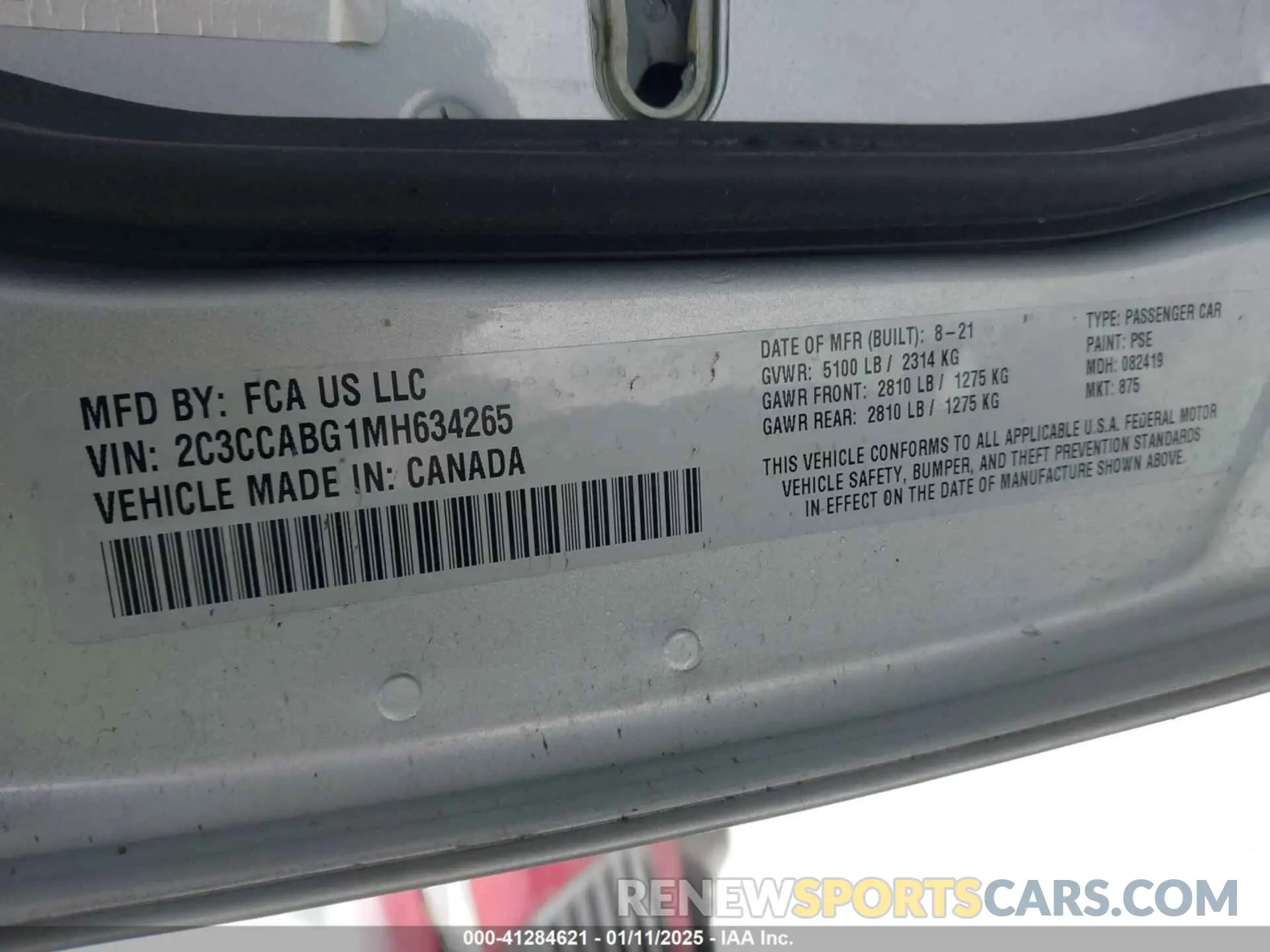9 fotografías del automóvil dañado 2C3CCABG1MH634265 CHRYSLER 300 2021