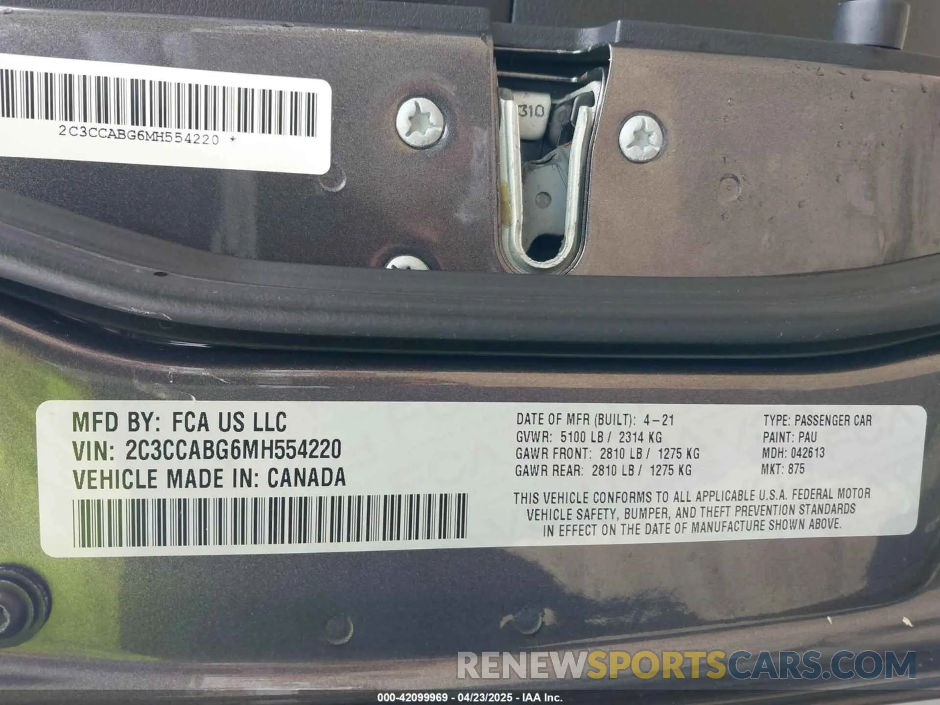 9 fotografías del automóvil dañado 2C3CCABG6MH554220 CHRYSLER 300 2021