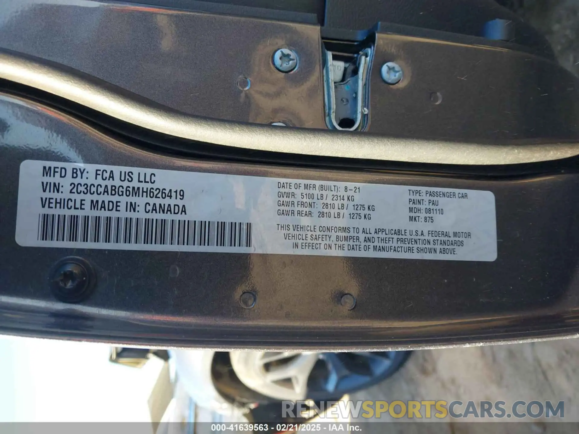 9 fotografías del automóvil dañado 2C3CCABG6MH626419 CHRYSLER 300 2021